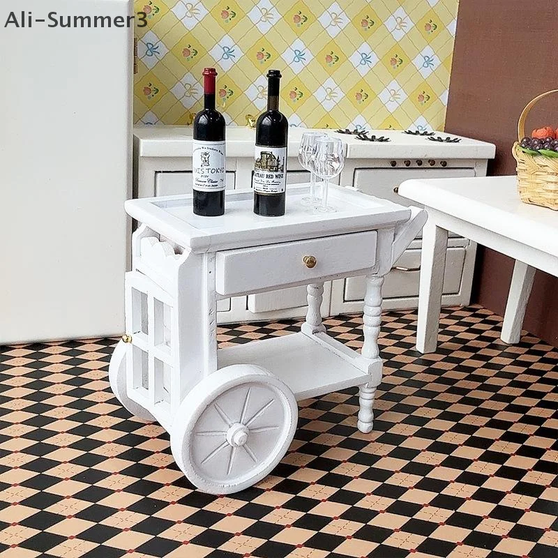 1 قطعة 1: 12 دمية بيضاء خشبية وجبة سائق عربة نموذج محاكاة عربة اليد حلية بيت الدمية مطعم المشهد اكسسوارات