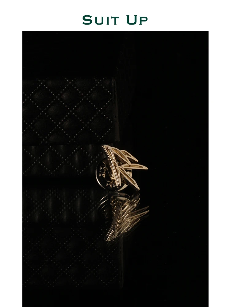 2026年新作-メンズメタルラペルピンタイクリップ-ビジネスドレス-ゴールド竹の葉装飾アクセサリー-おしゃれなネックウェア
