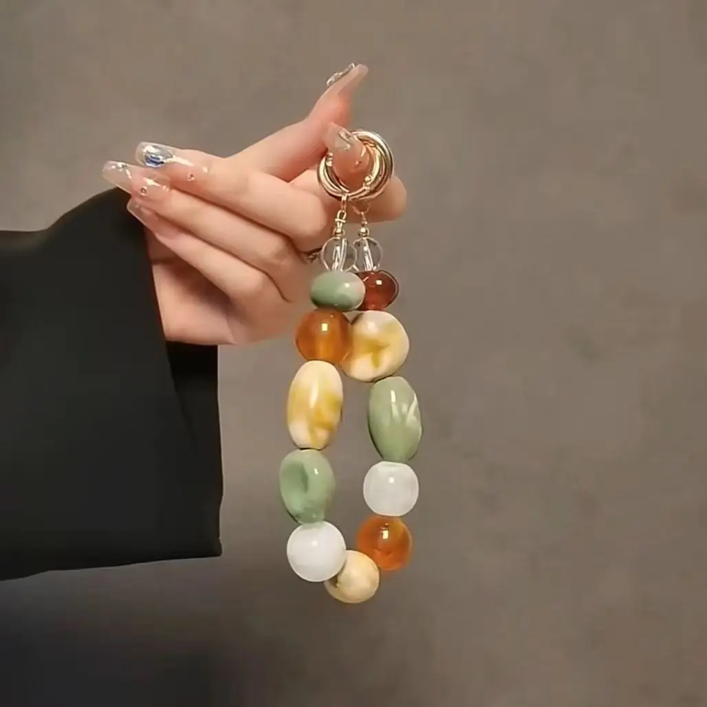 

Korean Retro Bead Bracelet For iPhone Phone Strap Charm Chain Knot Cellphone Lanyard Keychain Bag Earphones Pendant Accessories