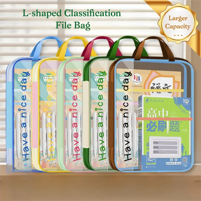 A4 Storage Bag Double-layer Mesh Zipper Bag with Handle Large Capacity Organizer Folders School Office Supplies Stationary Bag