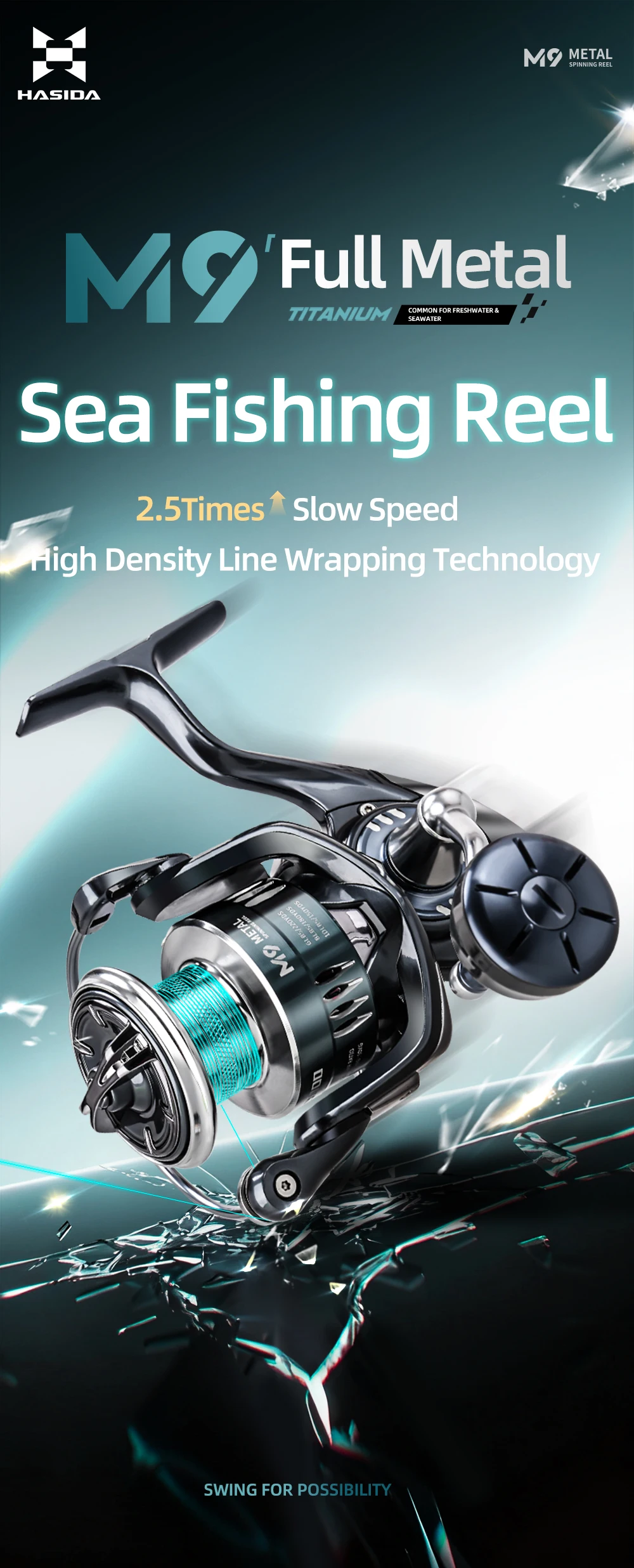HASIDA M9 Spinnrolle Vollmetall Salzwasserbeständig Weitwurf Offshore-Bootsangeln Jigging Hohe Leinenkapazität für Angler – Detail 7