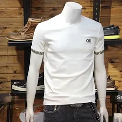 High End Luxury Short Sleeved Men's Casual Summer New Pattern Fashion Printround Neck T-shirt Exquisite Hot Diamond Top