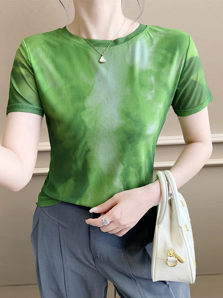 Sommer Neue Faion Street Sle Slim Fit Eis Seide Me T-shirt frauen ort Sve Gedruckt Vielseitig Abnehmen Trendy Top