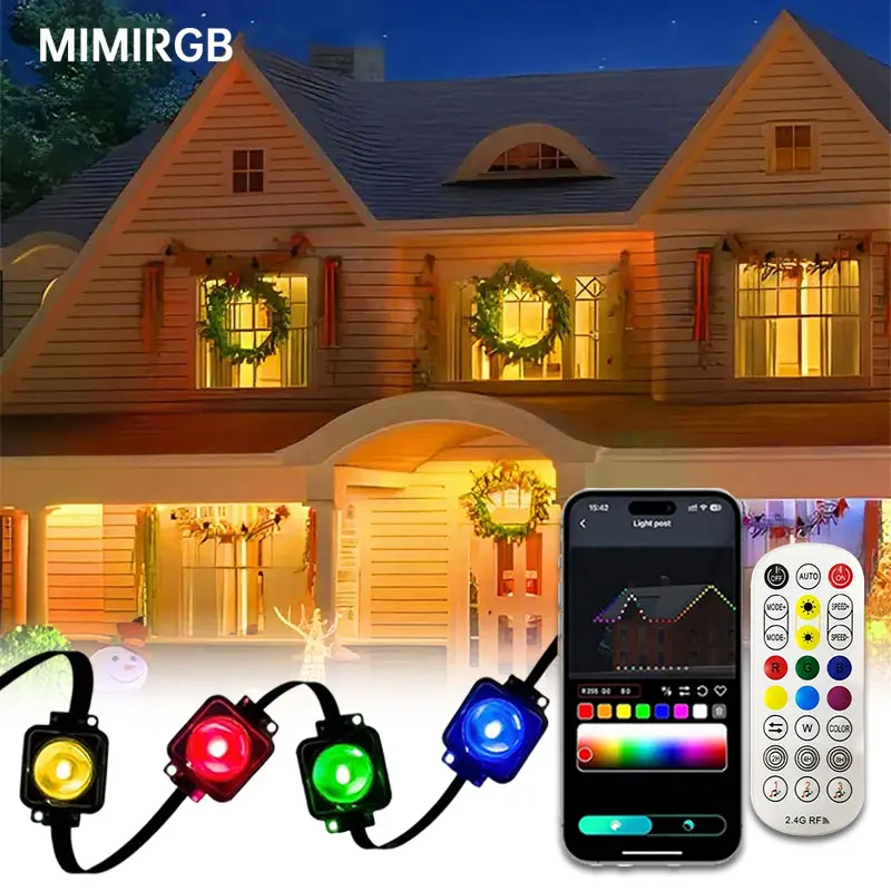 

60M RGB Eaves Светодиодные фонари Перманентные наружные фонари Струнное приложение и удаленное световое полоса Сценические режимы Полный дом Вечеринка Свадебный светильник