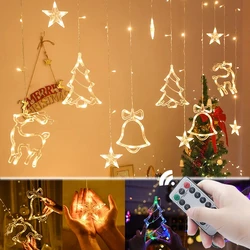 3.2M LED Christmas Lights Star Deer Bells Tree Garland Fairy Curtain String Light Festoon For 2025 New Year Party Holiday Decor