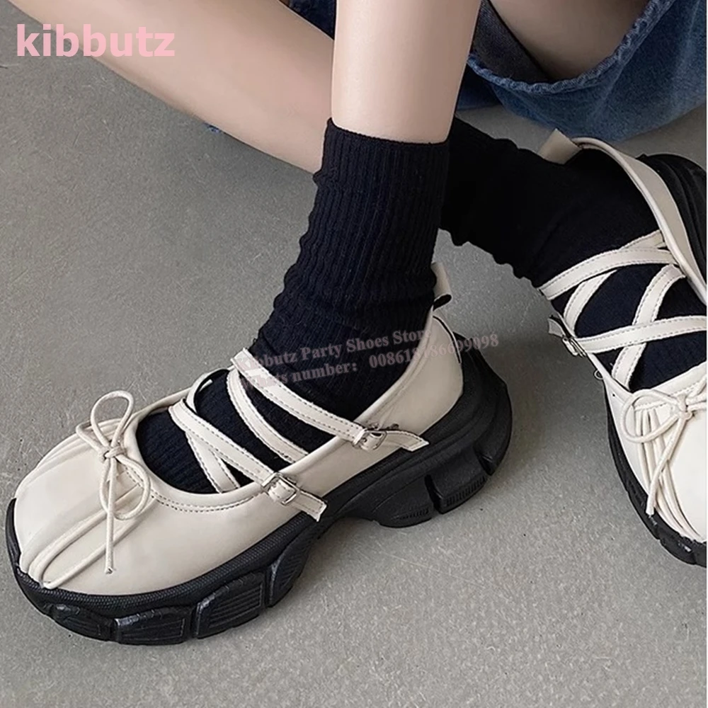 Ballet Pumps Cross Strap Bows Belt Buckle Flat With Round Toe Hollow Out Mixed Color Fashion Elegant Concise Sneakers Shoes New