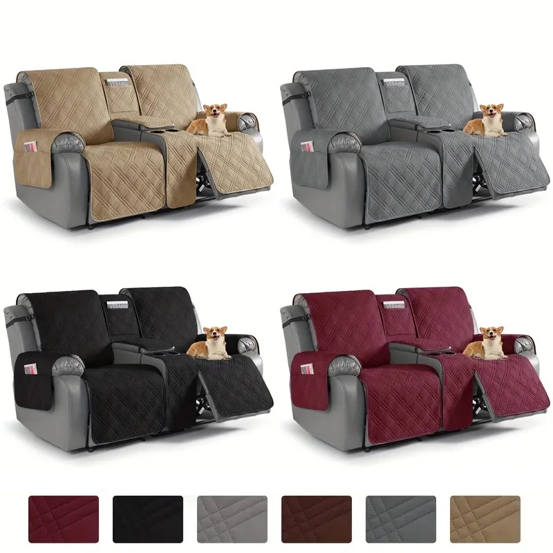 

2seater Recliner Cover with Cup Holder for Pets Kids 1seater Quilting Relax Armchair Slipcover Recliner Sofa Pad Home Decor