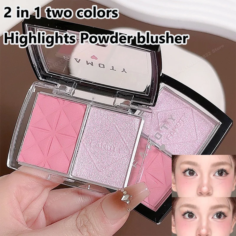 Two-tone Blush Powder Palette 2 In1 Lasting Waterproof Matte Brighten Skin Blusher Highlight Rubor Rouge Korean Natural Makeup