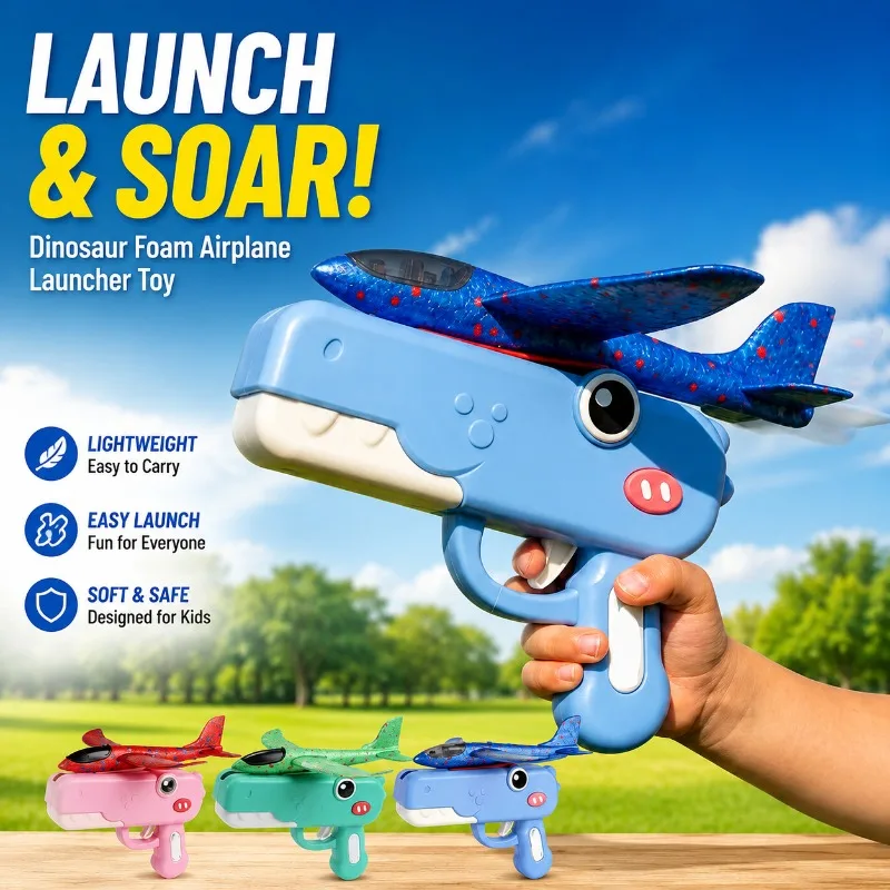

Cute Dinosaur Themed Foam Launcher Gun Ejection Glider Drop-resistant Flying Toy for Kids Fun Outdoor Play Set Durable Aircraft