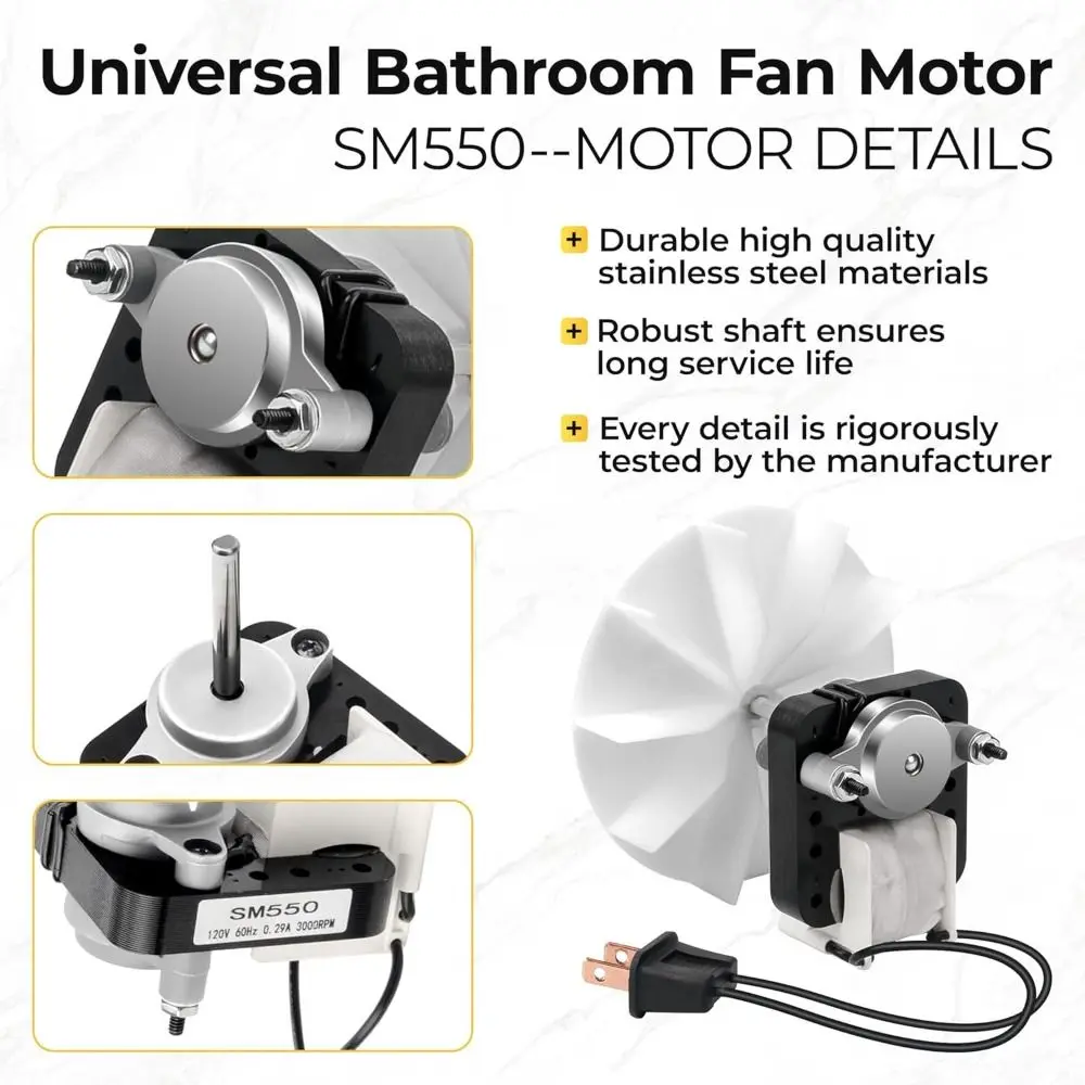 Quiet Operation Bathroom Exhaust Fan 3000 RPM DIY Bathroom Ventilation Fan 120V Universal Motor Kit for Nu-Tone Br-oan