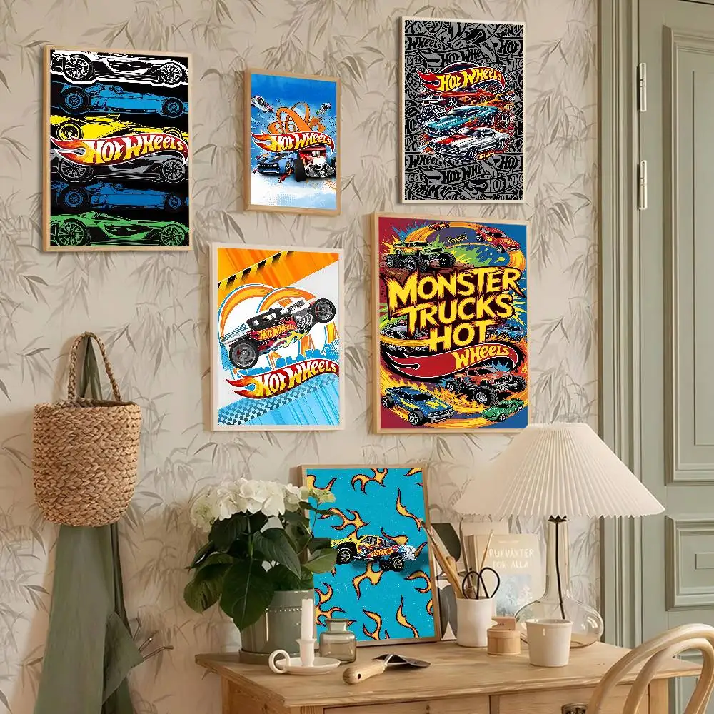 Super Car H-hot W-wheels Anime Posters Sticky Decoracion Painting Wall Art White Kraft Paper Wall Decor