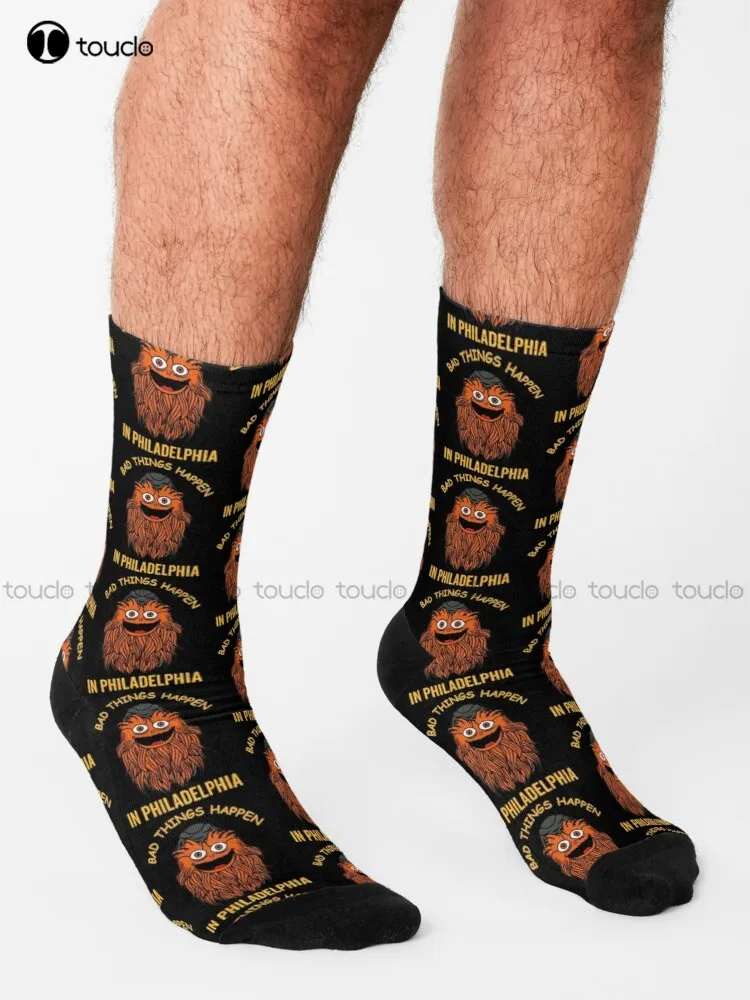 Bad Things Happen In Philadelphia. Gritty Socks White Socks 360° Digital Print Design Happy Cute Socks  Creative Funny Socks Art