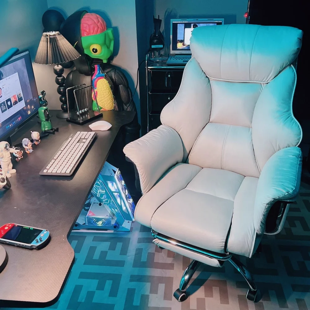 Silla de oficina reclinable ergonómica con reposapiés, silla de escritorio ejecutiva giratoria de cuero PU para ordenador, Base de aluminio para el hogar y la Oficina