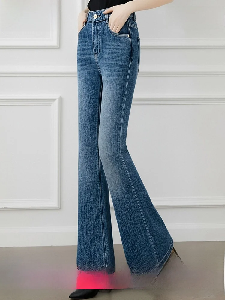 

Blue High Waist Draped Feeling Women's Jeans Lengthening Legs Slimming Bell Bottoms Design Sensation Butt Lifting Pants