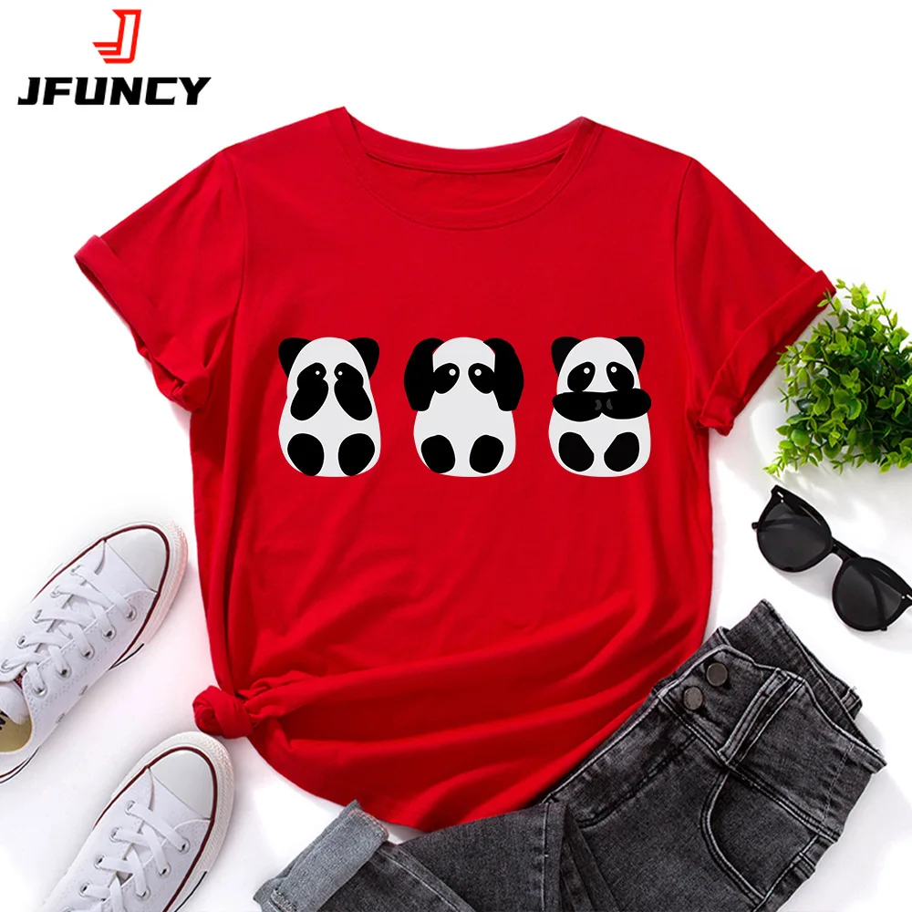 

JFUNCY Oversize Women's Tops Cute Panda Print Harajuku Tshirt Female Shirts Summer Casual Short Sleeve Basic Tee Cotton T-shirt