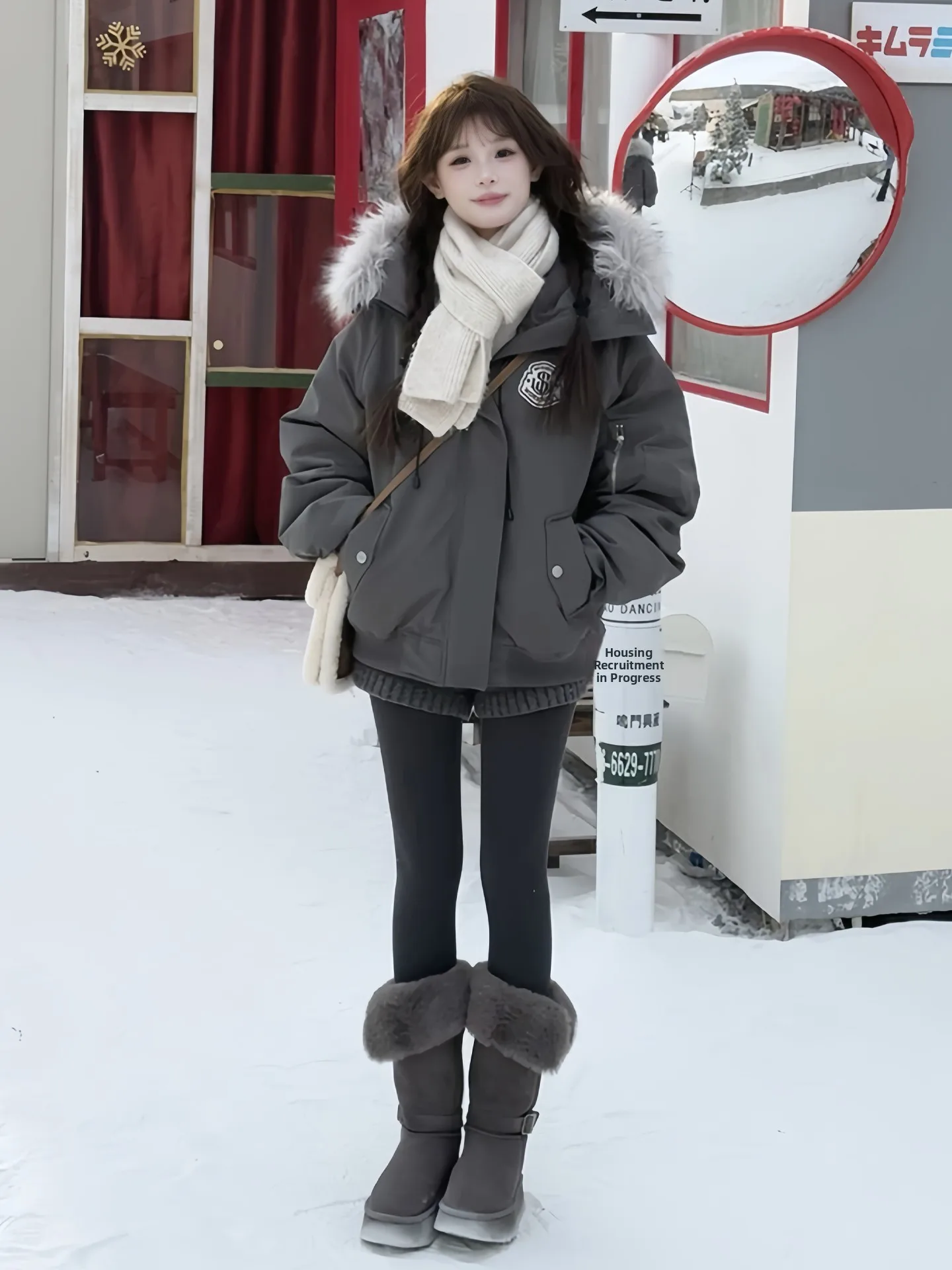 

Women's Thiened Winter Parka Coat Large Fur Collar Loose Cotton Workwear Jaet Korean Sle Long Sve Zipper Closure