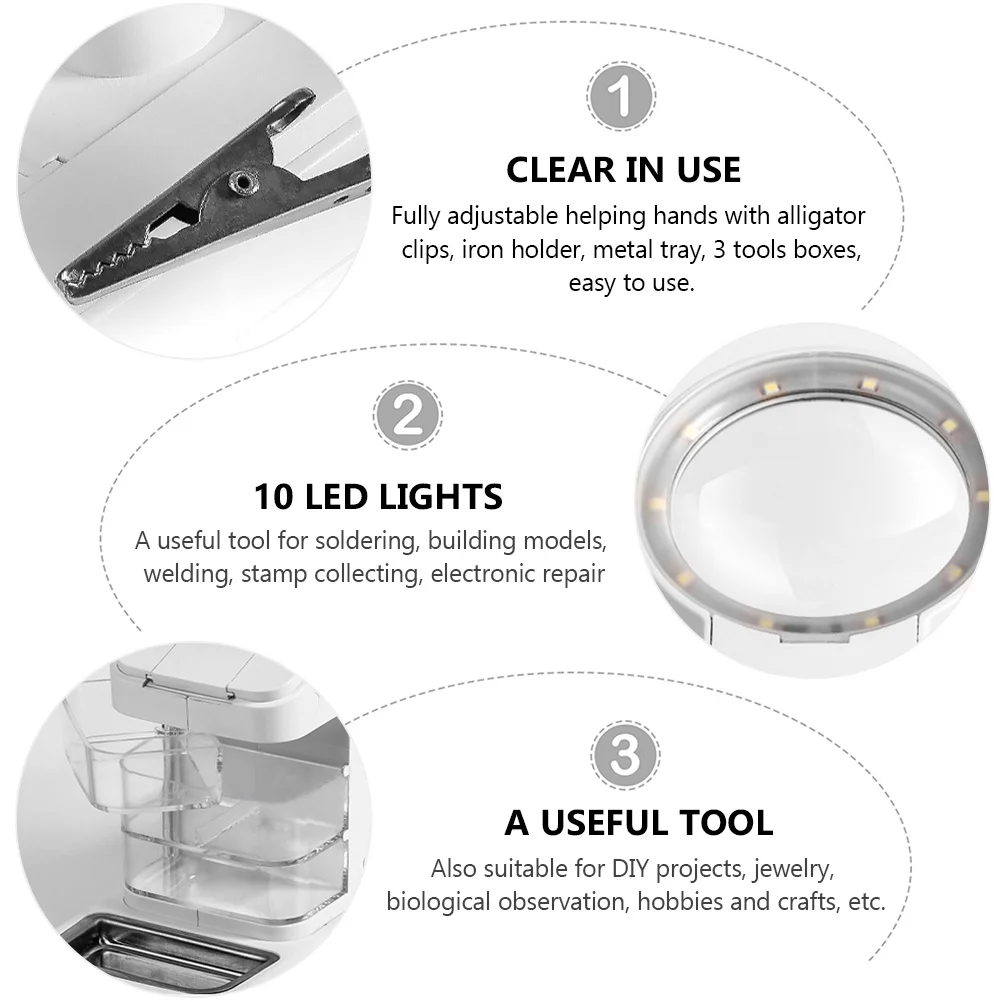 

Led Light Helping Hand Soldering Station Adjustable Magnifier Stand Clips For Welding Repair Diy Craft Magnifier Station