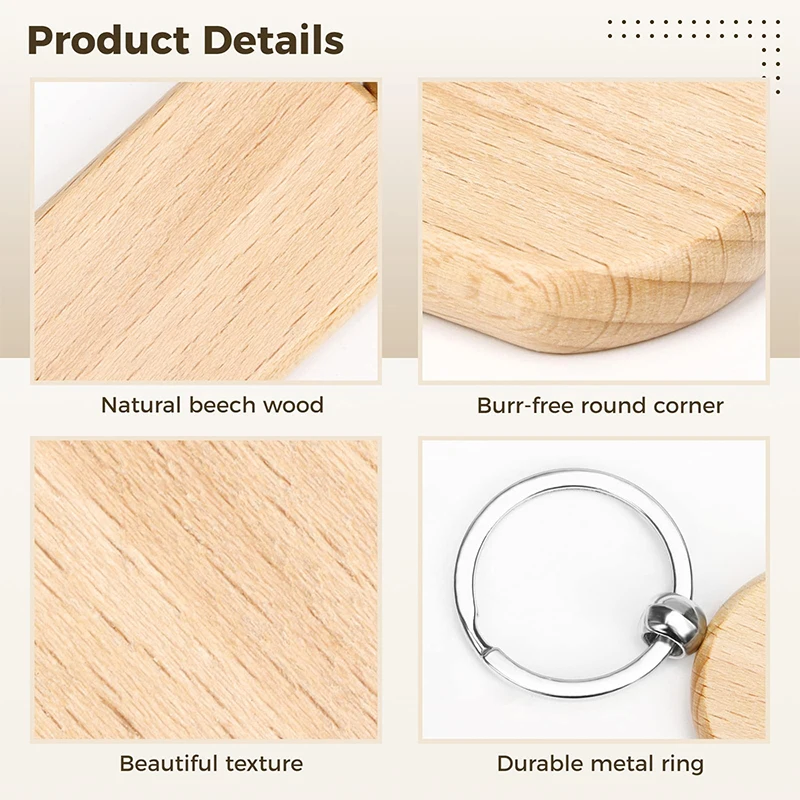 60Pcs Wood Keychain Blank Wood Key Chain Unfinished Wood Keychain Blanks for DIY Crafts