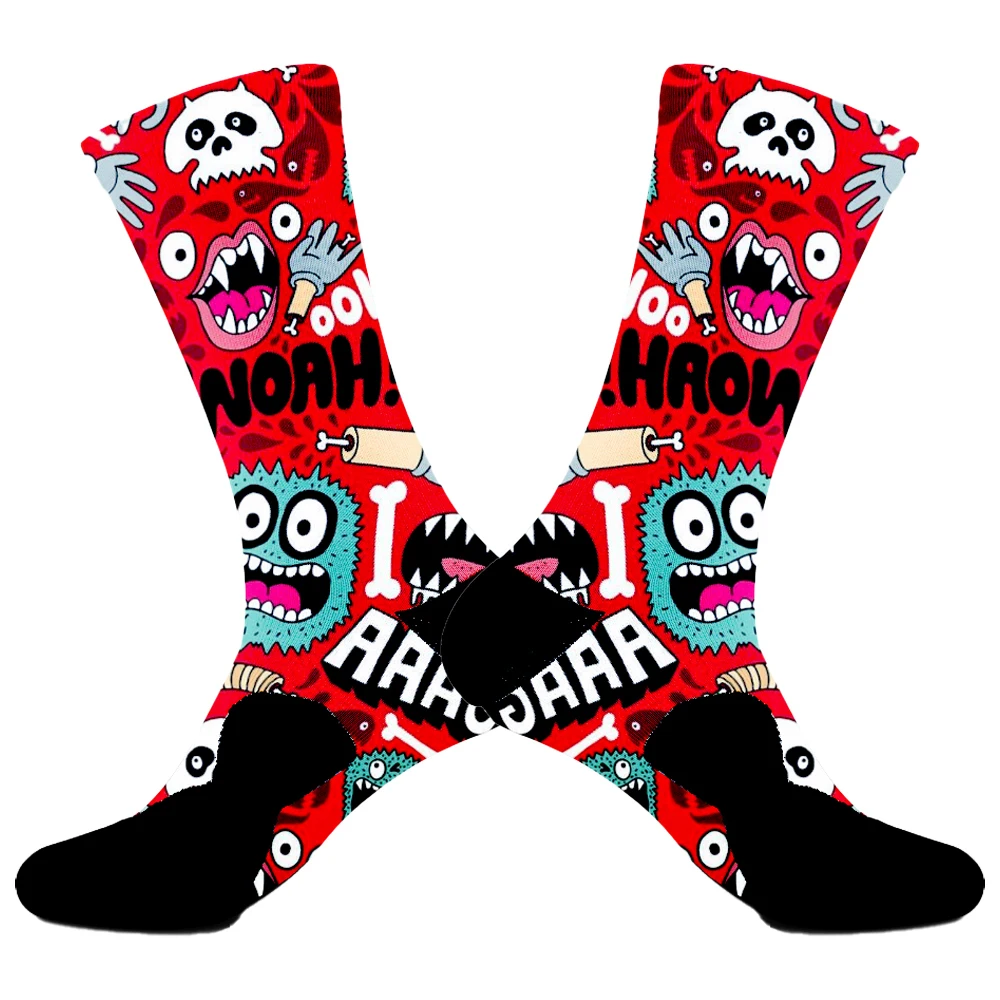 Nuevos calcetines con estampado de garabatos tendencia de moda Hip Hop calcetines altos hasta el muslo coloridos felices divertidos calcetines de ciclismo de algodón Harajuku