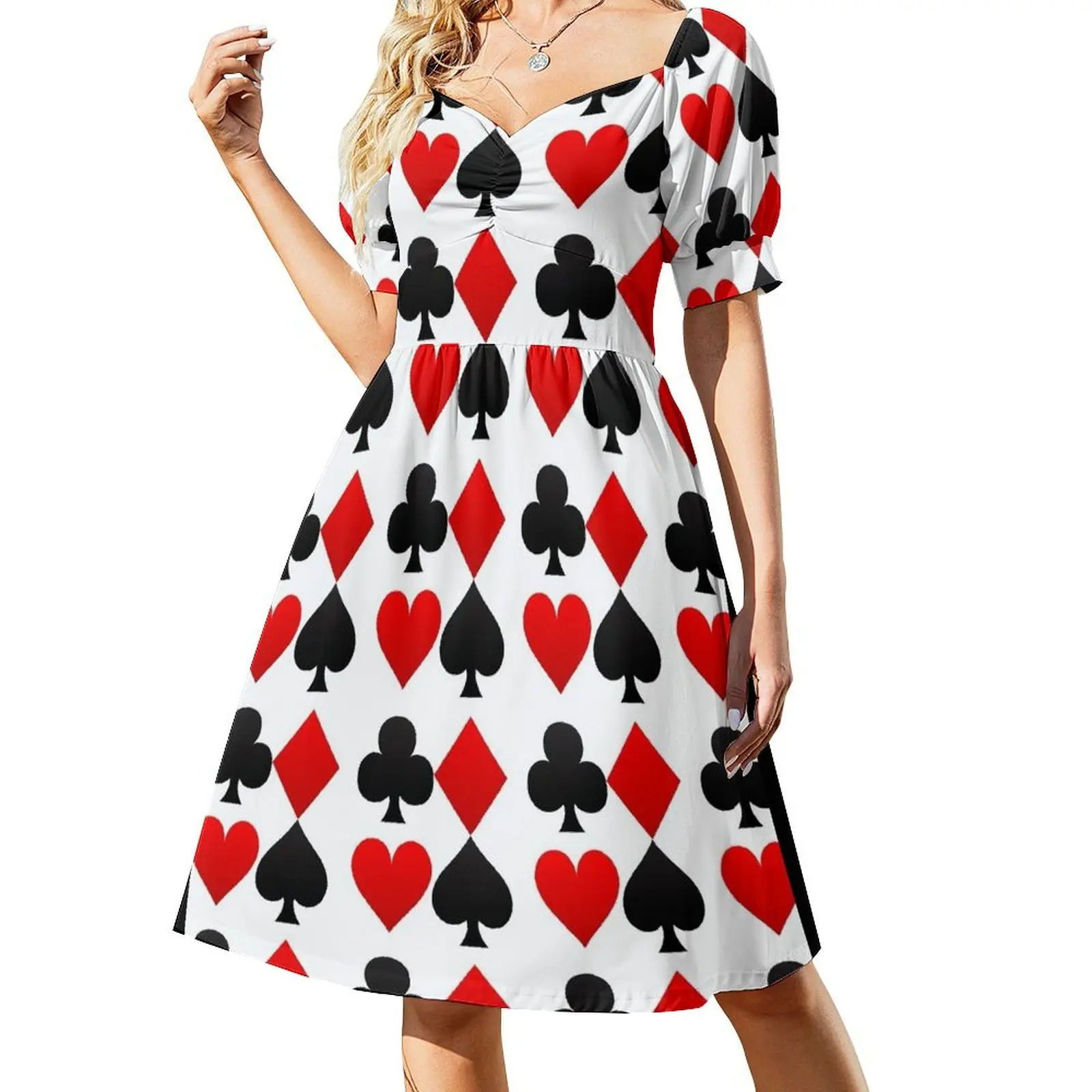 Hearts Diamonds Clubs Spades Playing Card Short Sleeved Dress evening dress woman Evening gown Clothing Dress