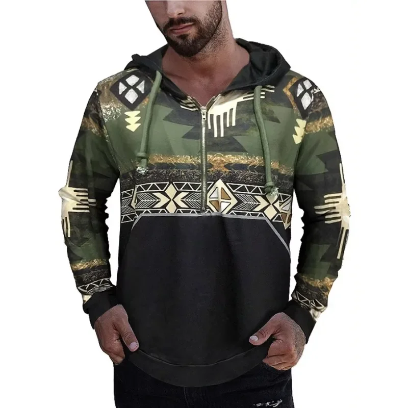 

Plus Size Men's Hooded Casual Sweatshirts Fall Long Sleeve Loose Colorblock Pattern Jacket Harajuku Street Fashion Hoodie Tops