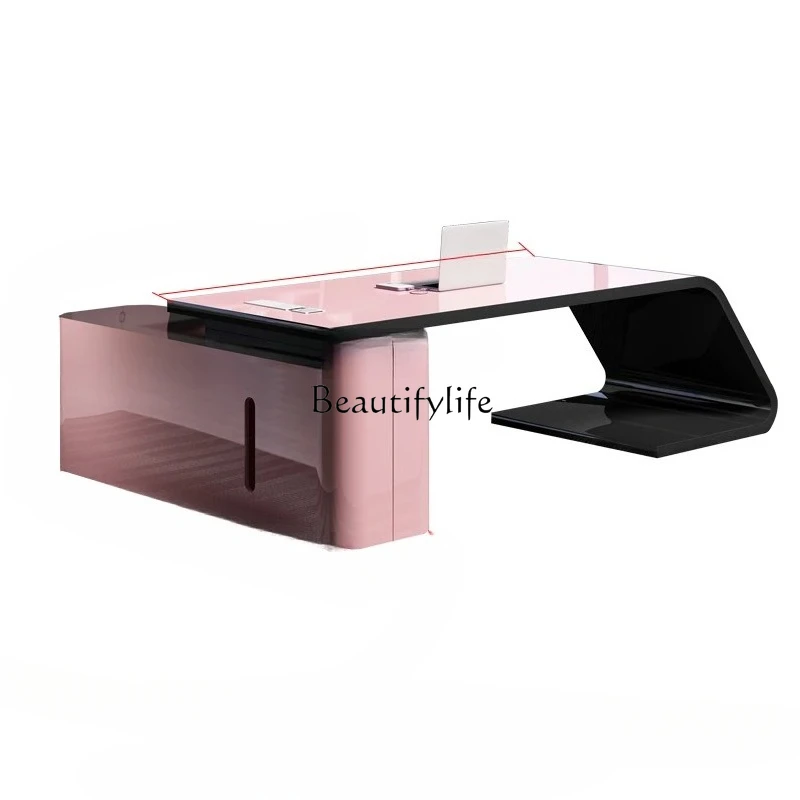 

Painted boss desk simple modern female pink president manager desk and chair combination light luxury office
