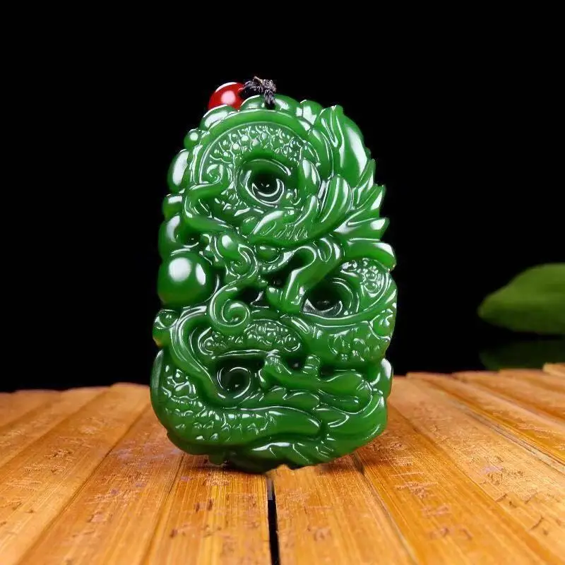 Natural Green Hetian Carved Jade Stone Pendant Necklace Chinese Jadeite Jewelry Charm Reiki Amulet Gifts for Women Men