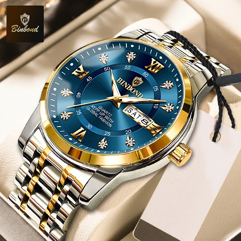 BINBOND Hot New Luxury Orologio da uomo di moda Impermeabile Luminoso Settimana Data Orologio sportivo Uomo Business Orologio al quarzo Relogio Masculino