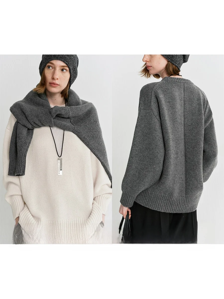 Suéter de Lana y Cachemira Grueso R0W de Amyy Studios, Cuello Redondo, Suave, para Invierno, Exclusivo en Línea, Prenda de Pu...