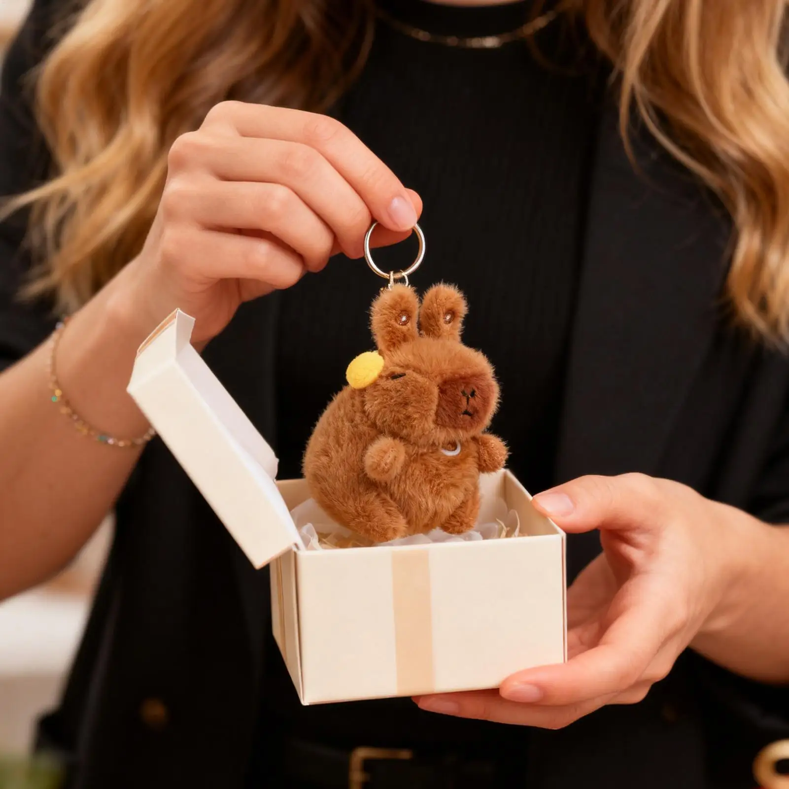 Capybara Plush Cute Key Chain With Pull-Rope Stuffed Backpack Keychain Pendant For Adults Boys Girls Backpack Luggage Purse