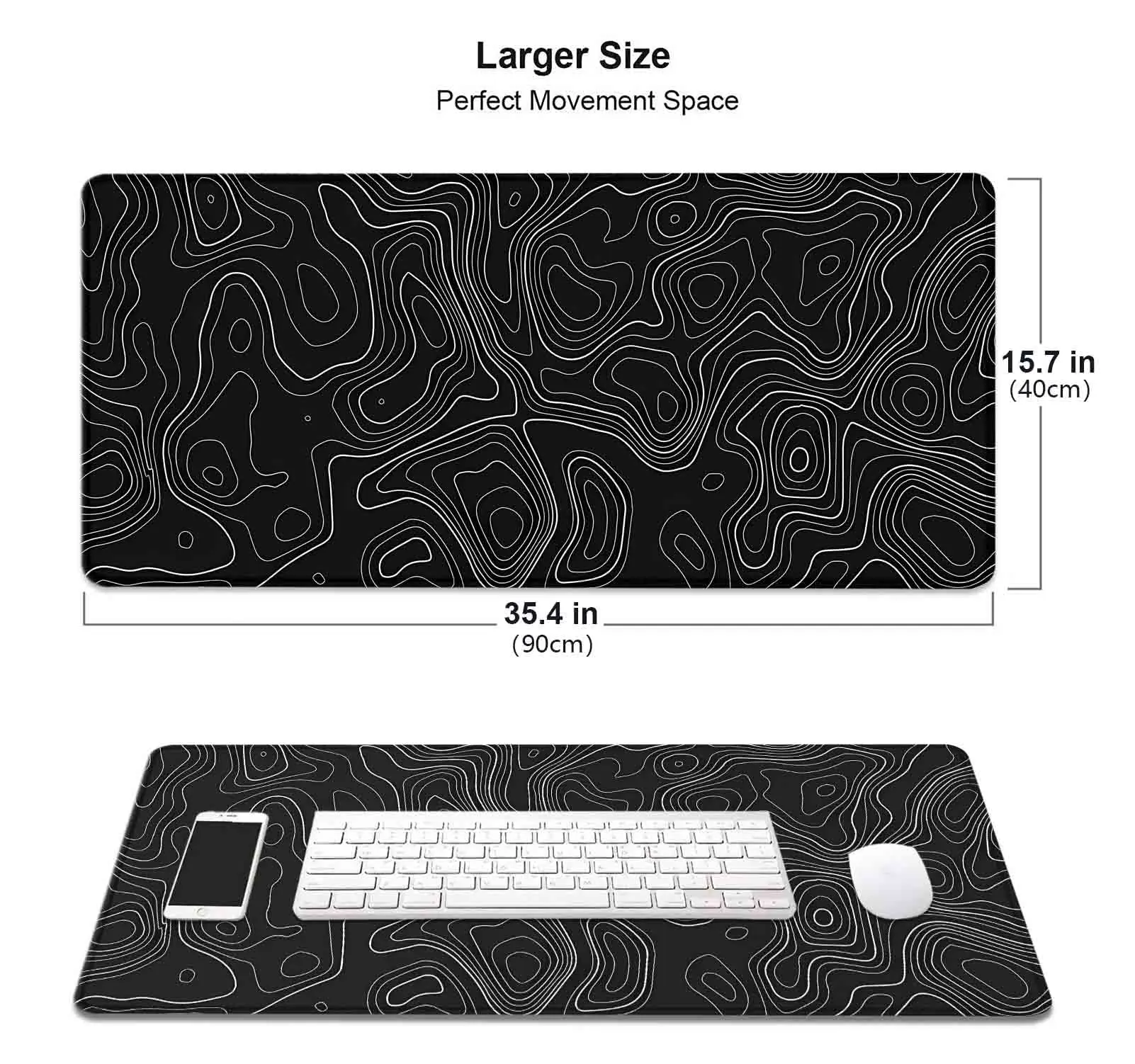 Large Gaming Mouse Pad,Mountain Topographic Desk Mat,Non-Slip Computer Big Mousepad with Keyboard Pad for Work,Gamer,Office,Home
