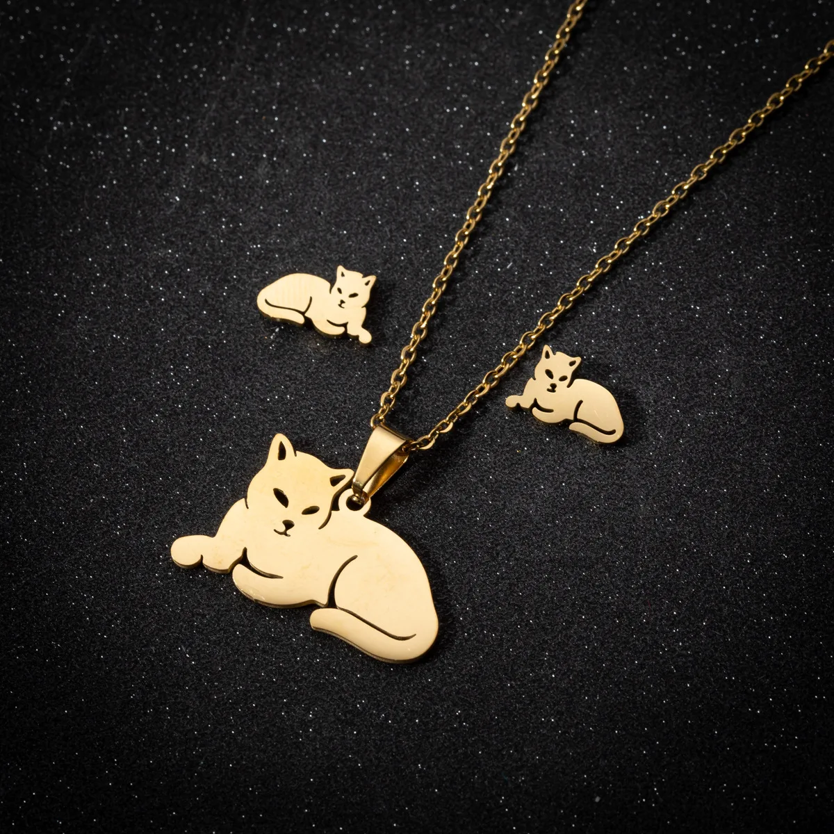 Stainless Steel Jewelry Set Wolf Animal Hip Hop Pendants Men's Chain Choker Sweater Necklace For Women Animal Party Gifts