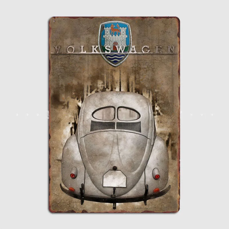 VW Beetle Compact Car Specs Retro Classic Car Metal Poster Sign Garage Club Custom Wall Tin Room Decor Home Decor