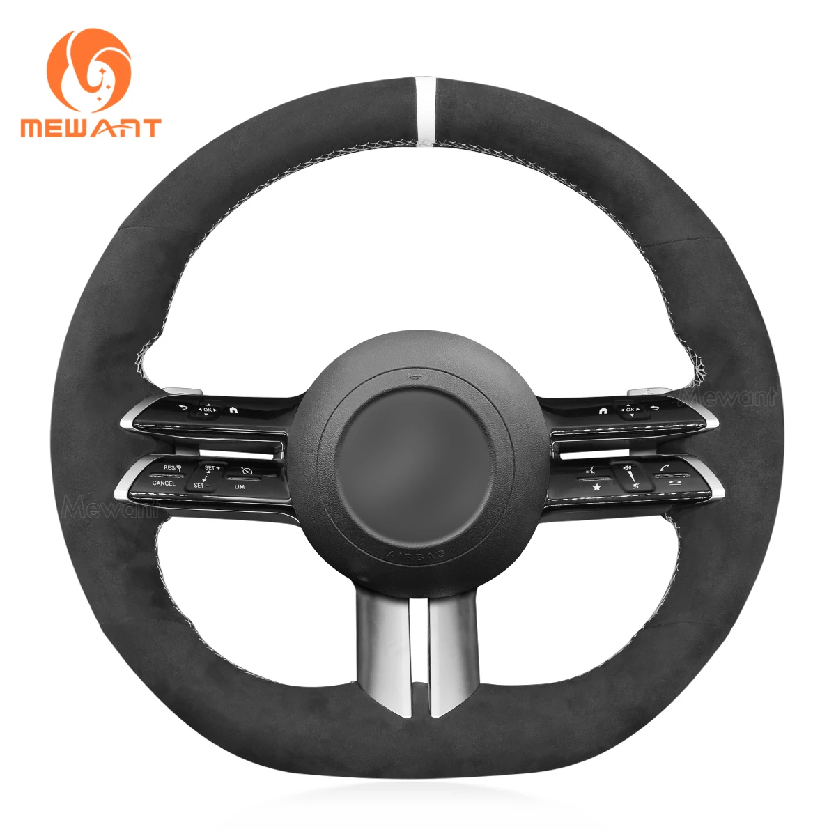 MEWANT White Alcantara Steering Wheel Cover for Mercedes-Benz C-Class (W206) CLS-Class (C257) E-Class (W213) EQE(V295)(V297)