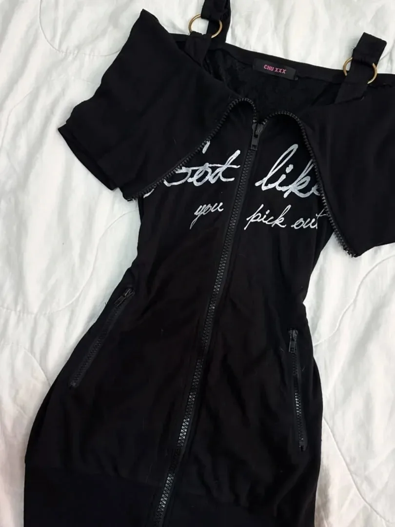 Goth Sling Sukienki Damskie Y2k Off Shoulder Slim Punk Vintage Slim Short Dress Estetyczna Harajuku Streetwear Grunge 2000s Summer