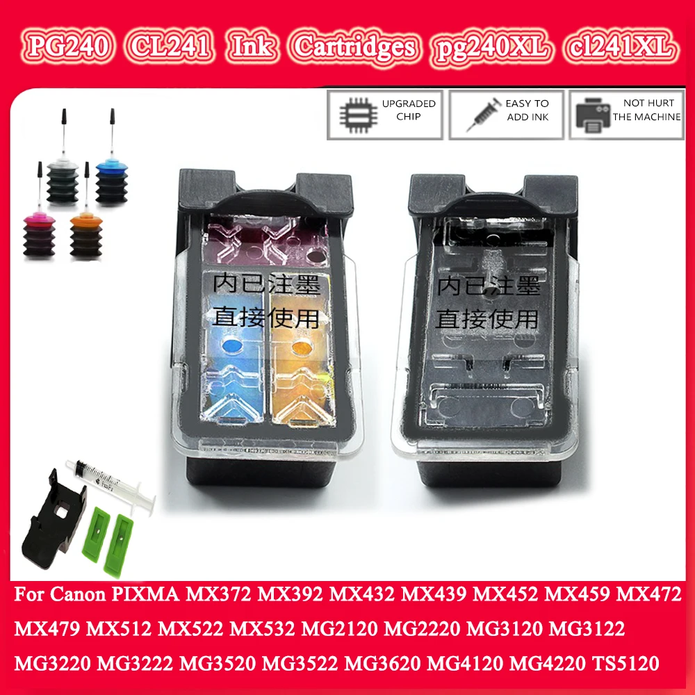 

PG-240 pg240 CL241 многоразовые картриджи для принтеров Canon cl241 PIXMA MX392 MX439 MX452 MX459 MX472 MX479 MX512 MG4220