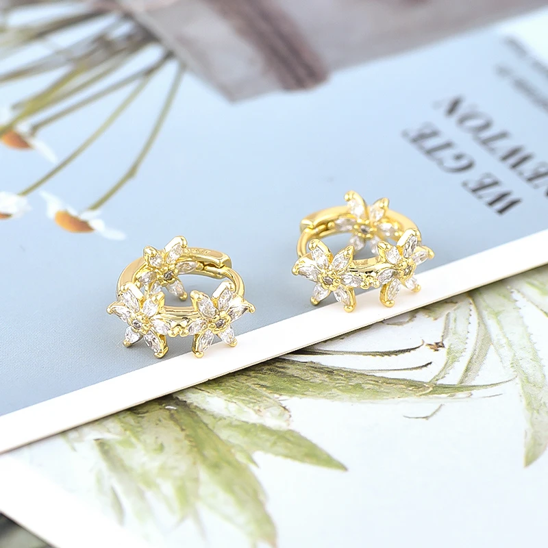 925 sterling zilveren naald prachtig geometrisch ontwerp goud zilver drie bloemen zirkoon oorbellen persoonlijkheid temperament sieraden