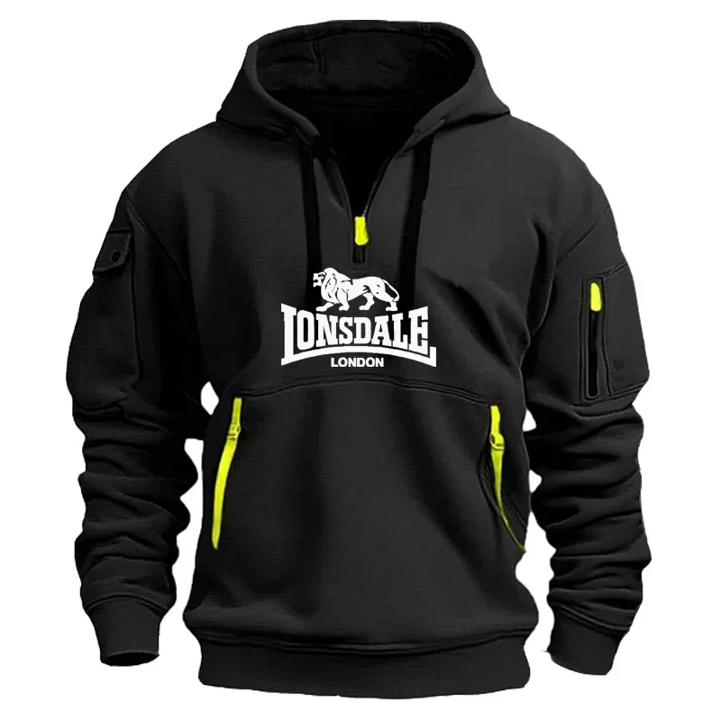 Men's 2026 New Autumn Winter Half Zip Hoodie Printed Hooded Sweatshirt Pullover Sports Shirt Multi Pocket Casual Top