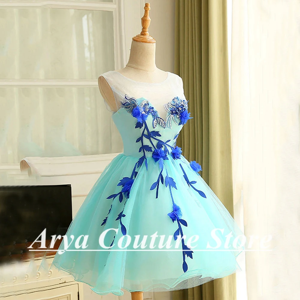 Mini robe de cocktail sans manches à col rond, personnalisée, avec perles et fleurs, à lacets, sexy, dos nu, robe de banquet pour femmes