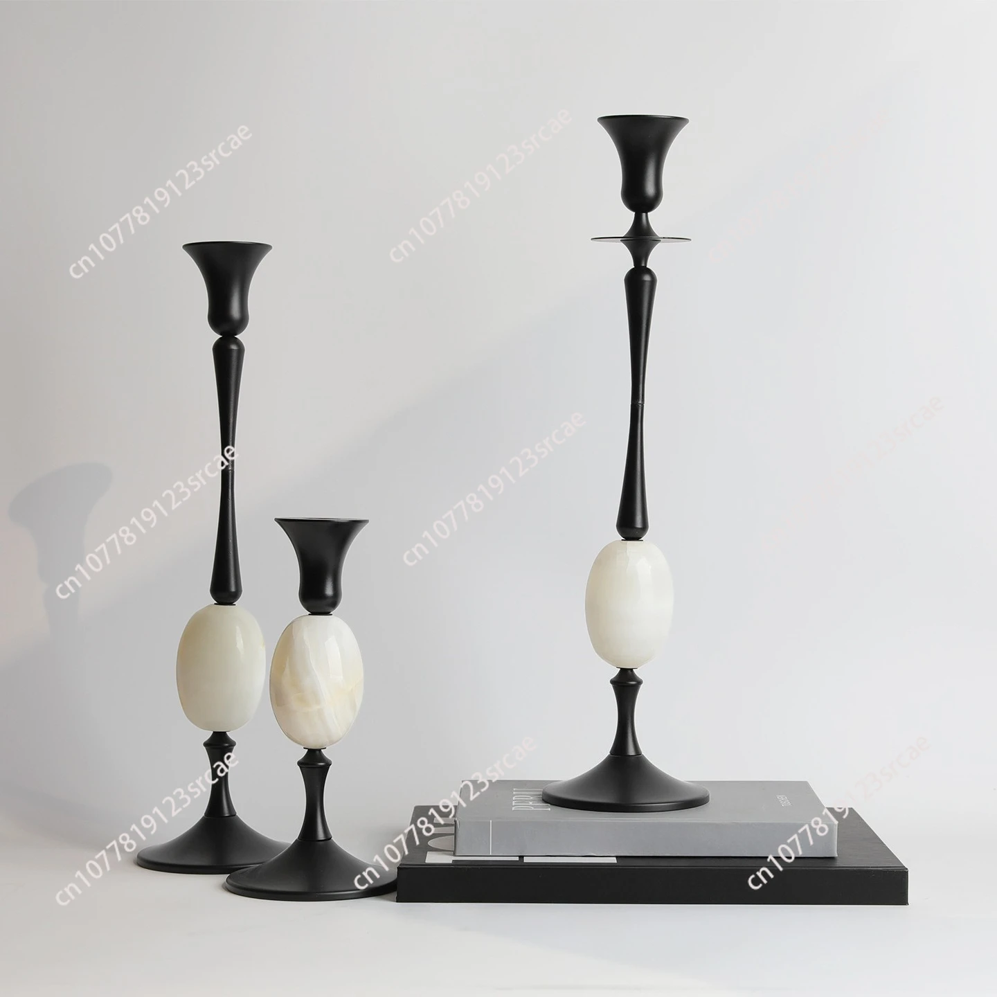 portacandele-vintage-in-metallo-nero-con-pietra-ovale-decorazione-per-casa-hotel-ufficio