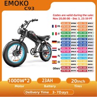 Emoko C93 Dual motor Electric Bicycle 2000W 48V23AH Battery Mountain Aldult Electric Bike 20 Inch Fat Tire Motorcycle E-bike