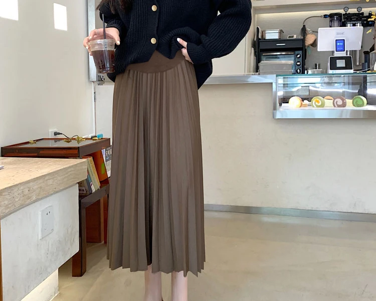 Spring Autumn Maternity Pleated Skirts High Waist Ankle-length Pregnant Woman Belly Skirt Elegant Pregnancy Maxi Skirt Wholesale