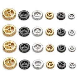 5pcs/lot Gold Plated Copper Wheel Shape Beads Flat Round Wheel Beads With Zircon Loose Spacer Beads For Jewelry Making Bracelet