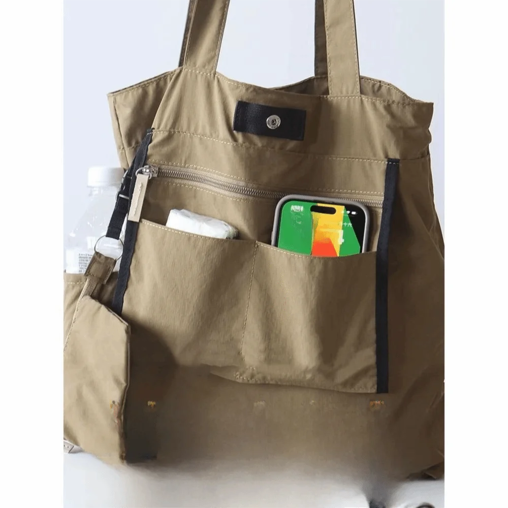 

Large Capacity Women Shopping Bag Anti-Theft Built-In Pocket Grocery Handbag Reusable Foldable Nylon Crossbody Bag Casual Use