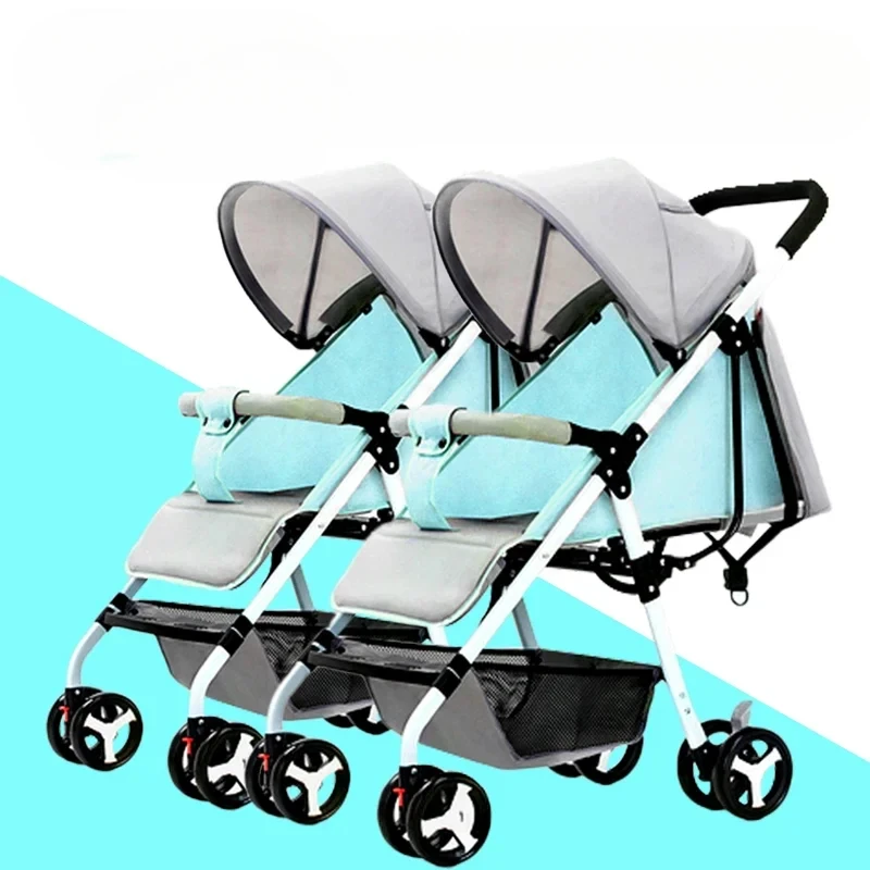 74 Twin Baby Stroller - Ultra-Light, Foldable, Portable Double Stroller, Convertible Seat and Recline, Compact Double Pram.