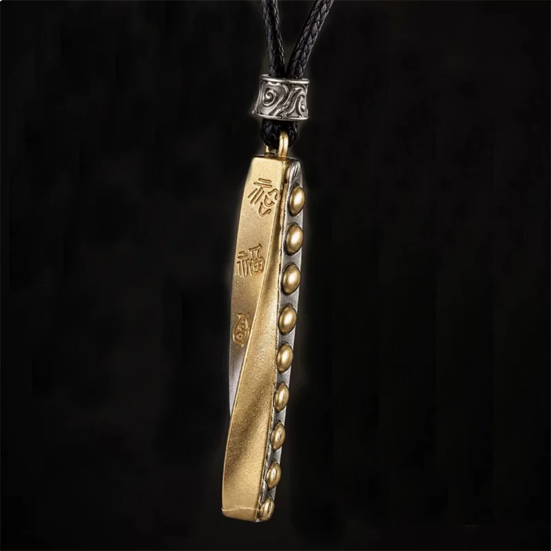 Ethnic Style Rice Grain Wheat Design Necklace Men Jewelry Vintage Relief Golden Beans Long Strip Pendant Male Choker Accessory