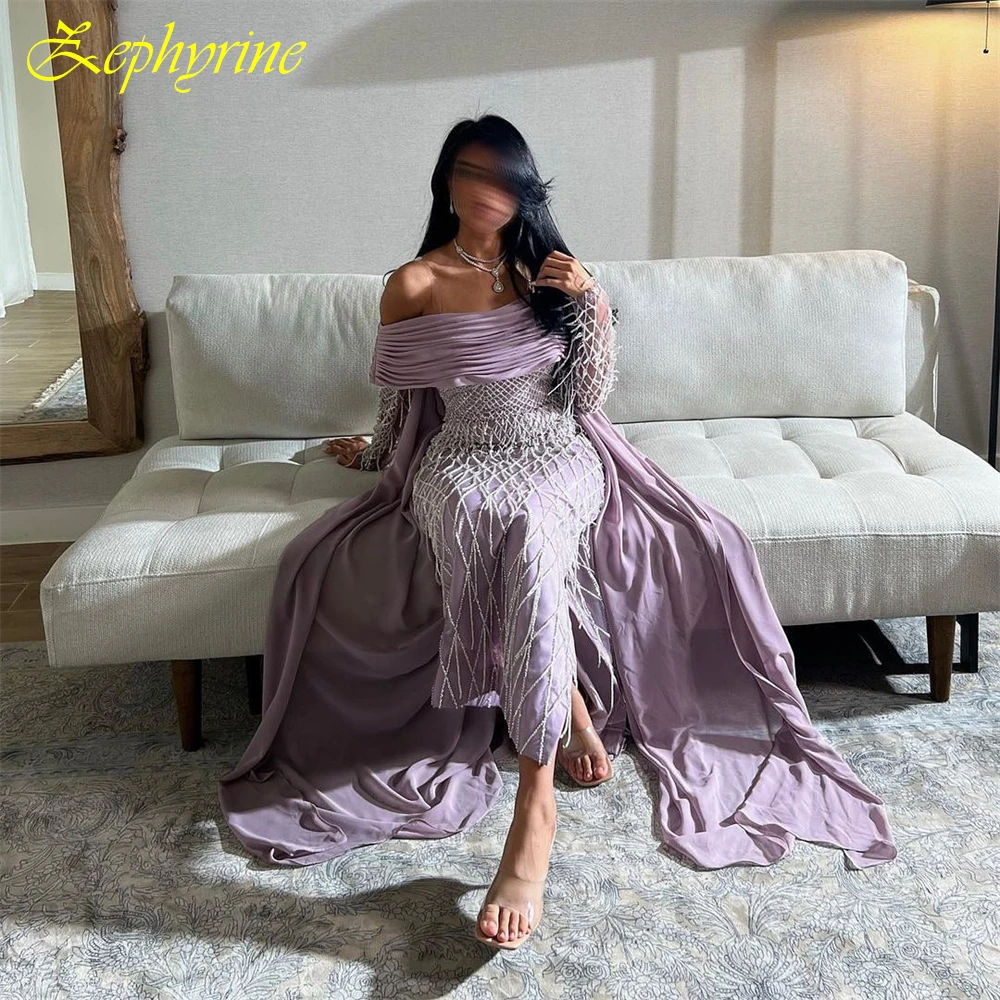 Aangepaste rechte boothals kapmouw lange mouwen elegante avondjurk delicate op maat gemaakte gelegenheid jassen mode feestjurk