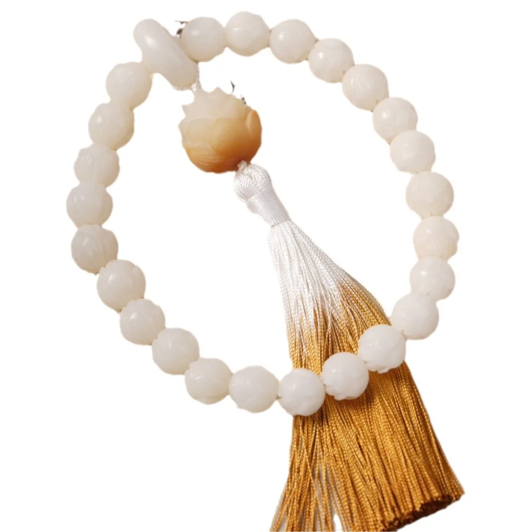 Premium Original DIY Natural Weathered White Jade Bodhi Gradient Long Handheld Buddhist Beads Exquisite Cultural Fashion Jewelry