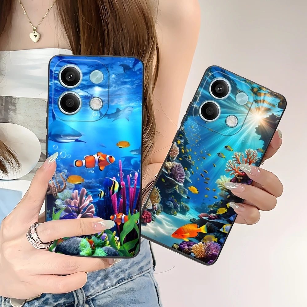 Nature Ocean Fish Mobile Cell Phone Case for Xiaomi POCO M6 M5 M4 M3 X6 X5 X4 X3 F6 F5 F4 F3 F2 C40 Pro GT 5G Black Cover Shell