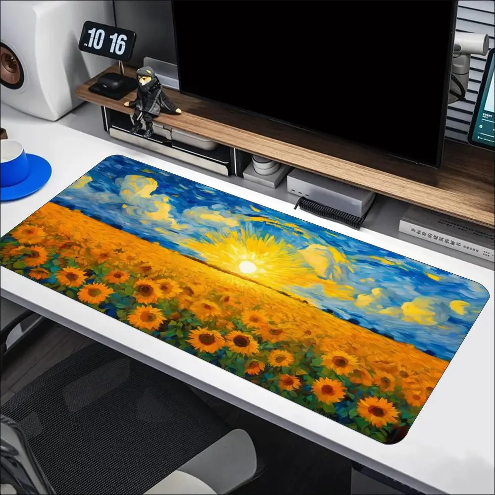 Smooth Non Slip Rubber Keyboard Desk Mat Large Extended Gaming Mouse Pad Sunflower Oil Painting For Laptop Computer Office